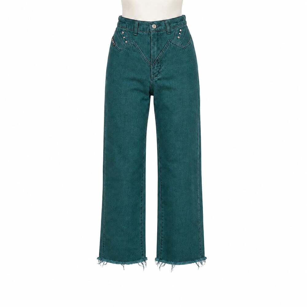 Vintage Blaze Blackfire Teal Western Jeans Studded Raw Hem 100% Cotton 27
